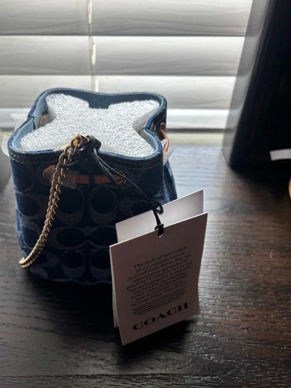 Coach Signature Denim Drawstring Wristlet
Navy Mini Bucket Bag with Gold Chain - Picture 4 of 10